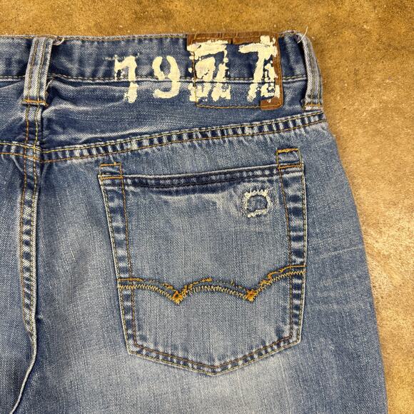 Y2K American Eagle Men’s 34x30 Straight Leg Button Fly Jeans Blue Distressed - Picture 8 of 16